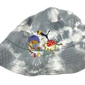 Puma Tie Dye Bucket Hat Gray Embroidered Shrooms Bees Garden Unisex One Size